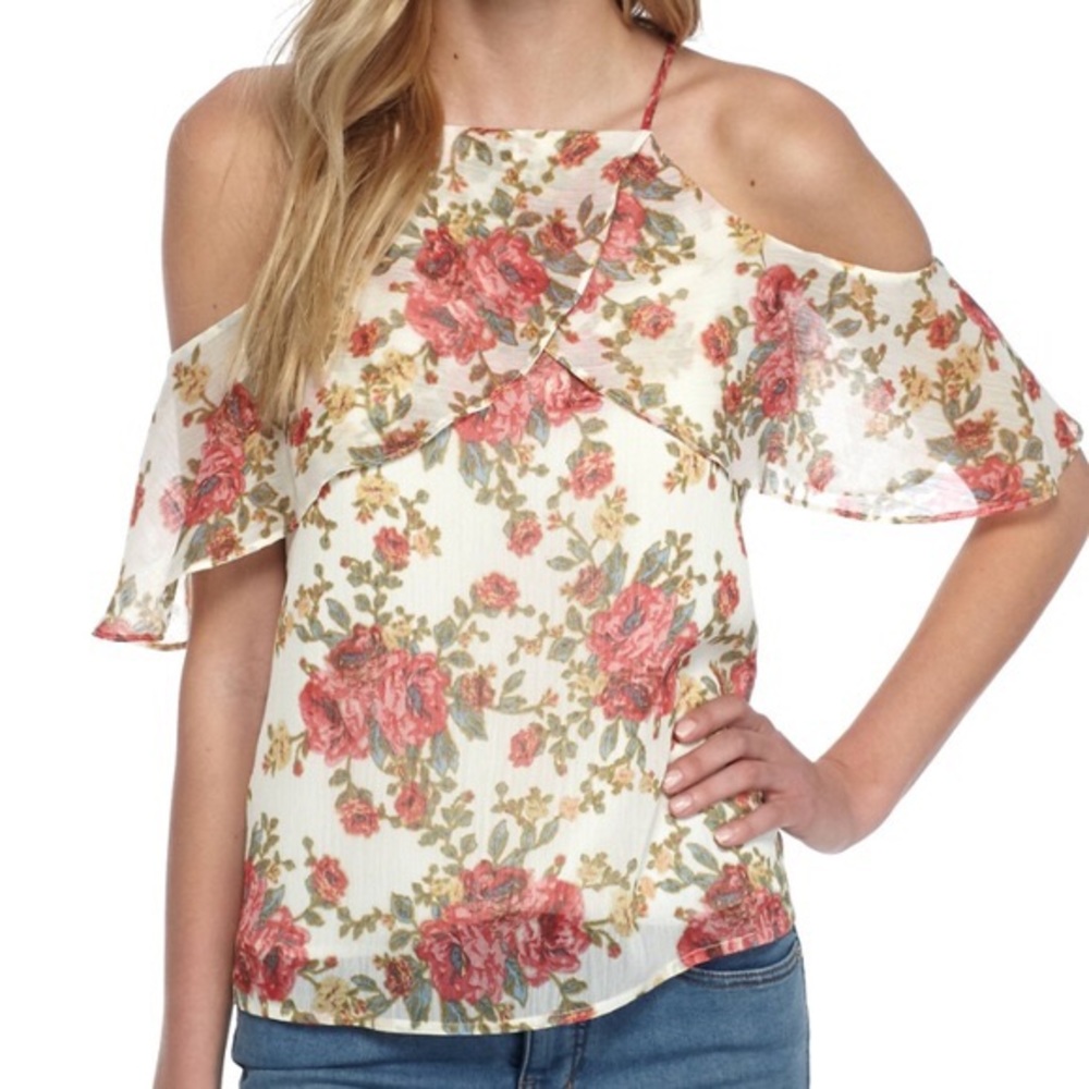 cold shoulder floral blouse